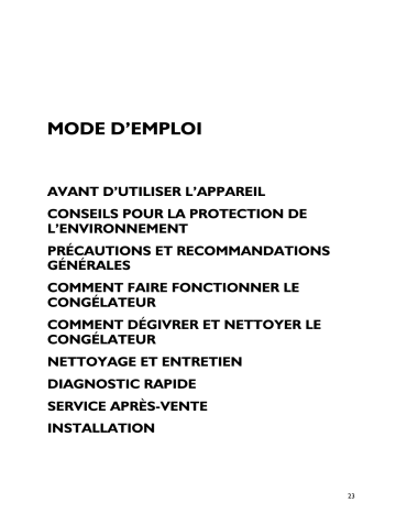 CV140/EG | CV160/EG | Mode d'emploi | Whirlpool PFV 201W A++ Manuel utilisateur | Fixfr