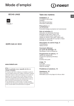 Indesit EDPE G45 A1 ECO (FR) Manuel utilisateur
