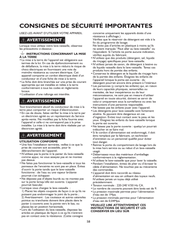 ADPF 883 IX | ADPF 872 IX | ADPF 872 WH | ADPF 862 IX | Mode d'emploi | Whirlpool ADPF 862 WH Manuel utilisateur | Fixfr