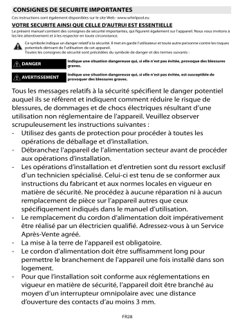 ELV 8270 IN | ELV 8270 SW | Mode d'emploi | Whirlpool ELV 8270 WS Manuel utilisateur | Fixfr