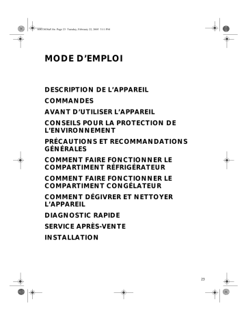 ARG 962/3/A | Mode d'emploi | Whirlpool ARG 963/3/A Manuel utilisateur | Fixfr