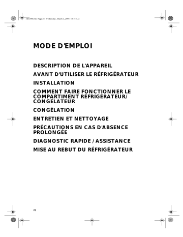 S20F RWW1V-A/H | Mode d'emploi | Whirlpool S20E RWW1V-A/G Manuel utilisateur | Fixfr