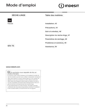 Mode d'emploi | Whirlpool IDV 75 (EU) Manuel utilisateur | Fixfr