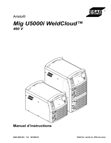 ESAB Mig U5000i WeldCloud™ Manuel utilisateur | Fixfr