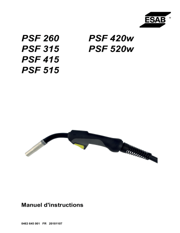 PSF 515 | PSF 520w | PSF 260 | PSF 415 | PSF 420w | ESAB PSF 315 Manuel utilisateur | Fixfr