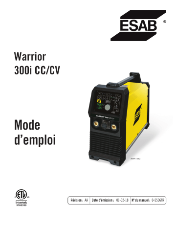 ESAB Warrior 300i CC/CV Welding Power Source Manuel utilisateur | Fixfr