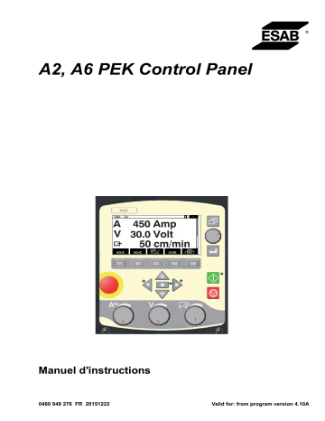 PEK A2 | ESAB A6 - Control panel Manuel utilisateur | Fixfr