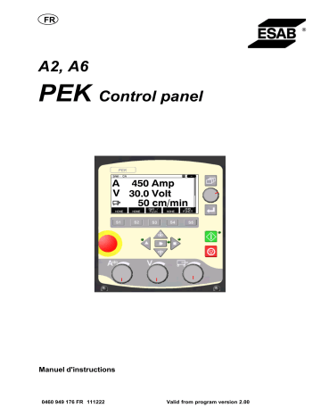 PEK A2 | ESAB A6 - Control panel Manuel utilisateur | Fixfr
