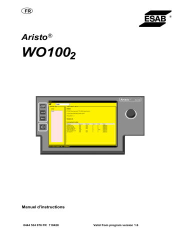 ESAB WO1002 Aristo Manuel utilisateur | Fixfr