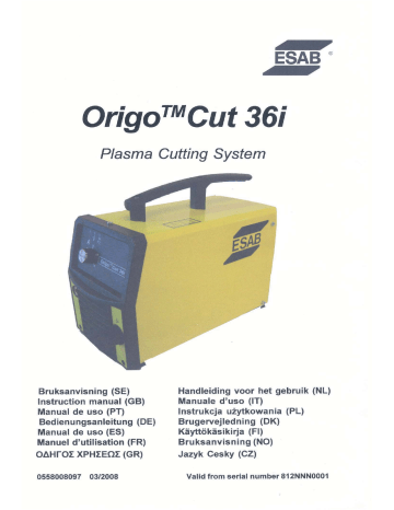 Origo™ Cut 36i | ESAB Origo™Cut 36i Manuel utilisateur | Fixfr