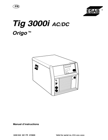 ESAB Tig 3000i AC/DC Origo™ Tig 3000i AC/DC Manuel utilisateur | Fixfr