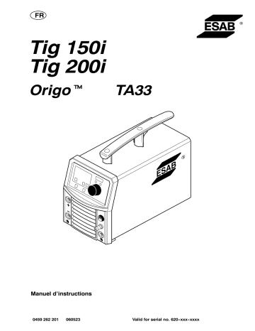 Origo™ Tig 150i | ESAB Origo™ Tig 200i Manuel utilisateur | Fixfr