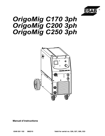 Origo™Mig C170 3ph | Origo™Mig C250 3ph | ESAB Origo™Mig C200 3ph Manuel utilisateur | Fixfr