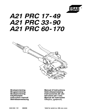 A21 PRC 33-90 | PRC 17-49 | PRC 60-170 - A21 PRC 17-49 | PRC 33-90 | ESAB A21 PRC 60-170 Manuel utilisateur | Fixfr