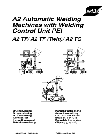 ESAB A2 Automatic welding machines with Welding Control Unit PEI Manuel utilisateur | Fixfr