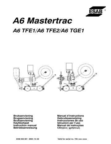 ESAB A6 TFE1 / TFE2 / TGE1 Manuel utilisateur | Fixfr