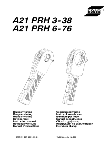 A21 PRH 6-76 | PRH 6-76 - A21 PRH 3-38 | ESAB PRH 3-38 Manuel utilisateur | Fixfr