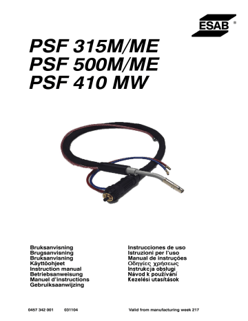 PSF 410 MW | PSF 500M/ME | ESAB PSF 315M/ME Manuel utilisateur | Fixfr