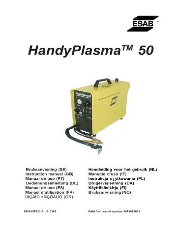 ESAB Handy Plasma 50 Manuel utilisateur | Fixfr