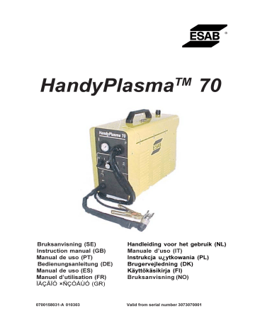 ESAB Handy Plasma 70 Manuel utilisateur | Fixfr