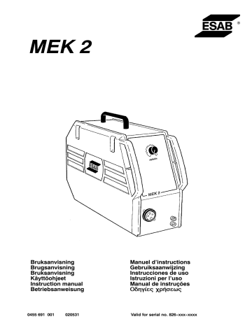 ESAB MEK 2 Manuel utilisateur | Fixfr