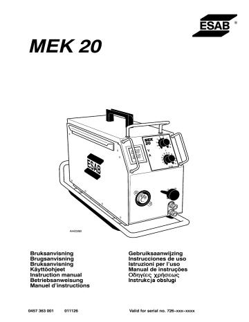 ESAB MEK 20 Manuel utilisateur | Fixfr