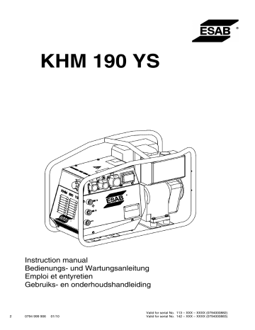 ESAB KHM 190 YS Manuel utilisateur | Fixfr