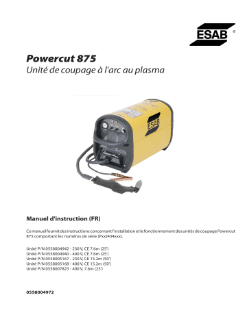 ESAB Powercut 875 Manuel utilisateur | Fixfr