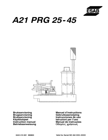 A21 PRG 45 | PRG 45 A21 PRG 25 | ESAB PRG 25 Manuel utilisateur | Fixfr