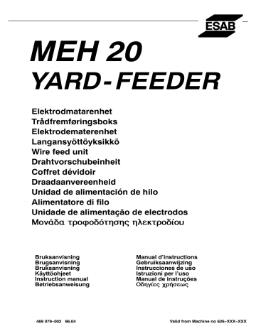 ESAB MEH 20 Yard feeder Manuel utilisateur | Fixfr