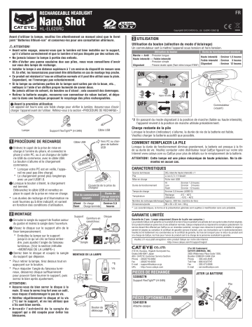 Cateye Nano Shot [HL-EL620RC] Headlight Manuel utilisateur | Fixfr