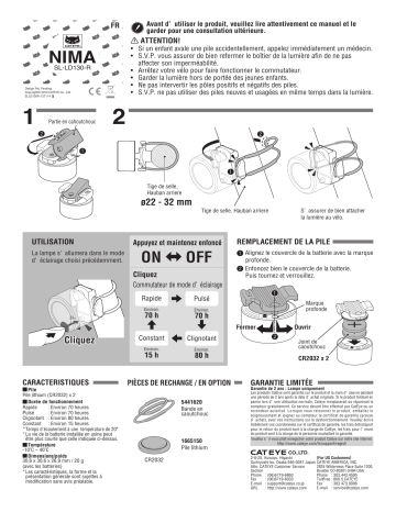 Cateye Nima [SL-LD130-R] Safety light Manuel utilisateur | Fixfr