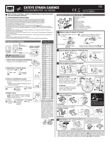 Cateye Strada Cadence [CC-RD200] Computer Manuel utilisateur | Fixfr