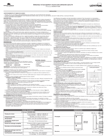Leviton WSWDR-H9W Occupancy Sensors 902 MHz Manuel utilisateur | Fixfr