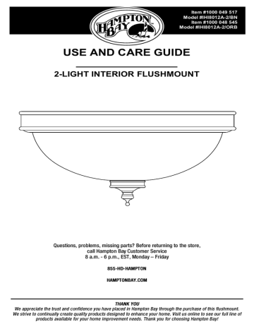 Hampton Bay IHI8012A-2 ORB Guide d'installation | Fixfr