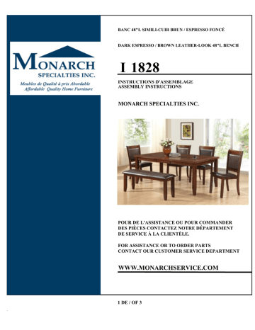 Monarch Specialties I 1828 Guide d'installation | Fixfr