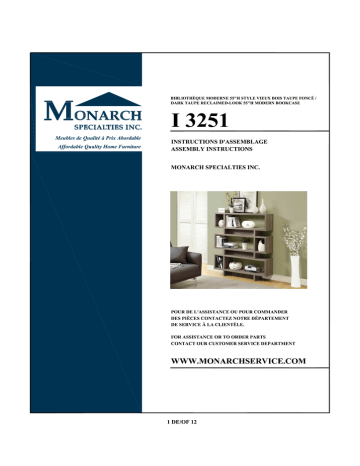 Monarch Specialties I 3251 Guide d'installation | Fixfr
