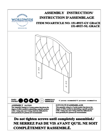 Worldwide Homefurnishings 151-892T-NL Guide d'installation | Fixfr