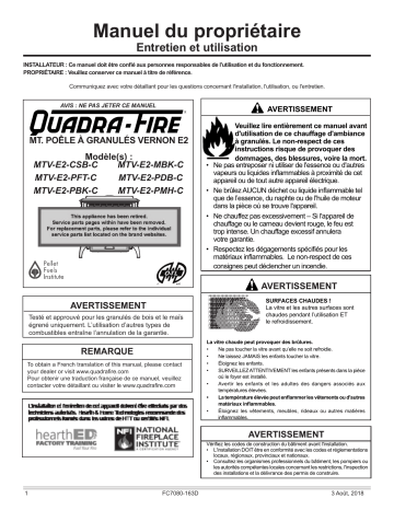 Quadrafire Mt. Vernon E2 Pellet Stove Manuel utilisateur | Fixfr