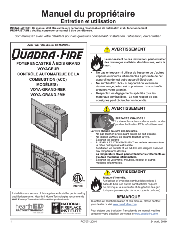 Quadrafire Voyageur Grand Wood Insert Manuel utilisateur | Fixfr