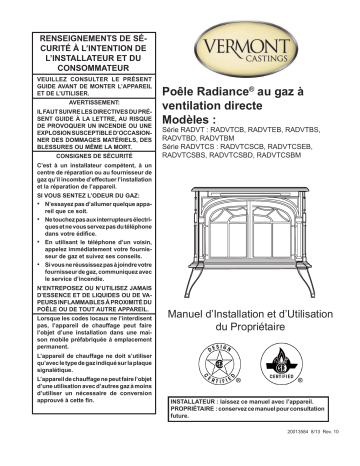 Radiance Direct Vent Gas Stove | Vermont Castings Radiance Direct Vent Manuel utilisateur | Fixfr