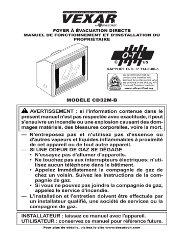 Manuel du propriétaire | FMI CD32M-B Gas Log Manuel utilisateur | Fixfr