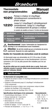 Robertshaw Braeburn 1020 and 1220 Thermostat Manuel utilisateur | Fixfr