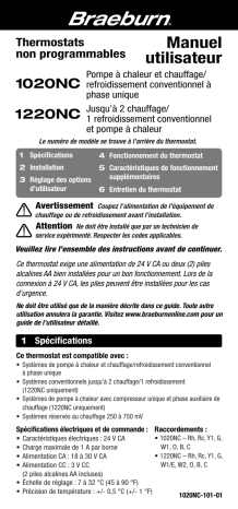 Robertshaw Braeburn 1020NC and 1220NC Thermostat Manuel utilisateur | Fixfr