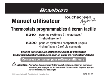 Robertshaw Braeburn 5310 and 5320 Thermostat Manuel utilisateur | Fixfr