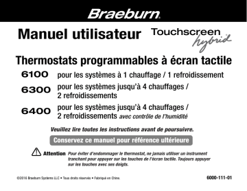 Robertshaw Braeburn 6100 6300 and 6400 Thermostat Manuel utilisateur | Fixfr
