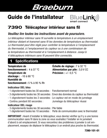 Robertshaw Braeburn 7390 Thermostat Sensor Manuel utilisateur | Fixfr