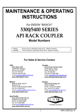 Dixon 5300SH & 5400SH Short Handle API Rack Couplers - Petroleum Manuel utilisateur