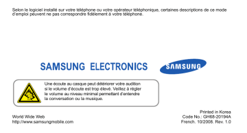 Samsung GT-M3510 Manuel utilisateur | Fixfr
