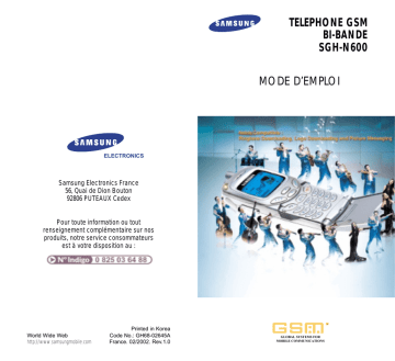 SGH-N600LA | SGH-N600GA | SGH-N600SA | SGH-N600TA | Samsung SGH-N600DA Manuel utilisateur | Fixfr